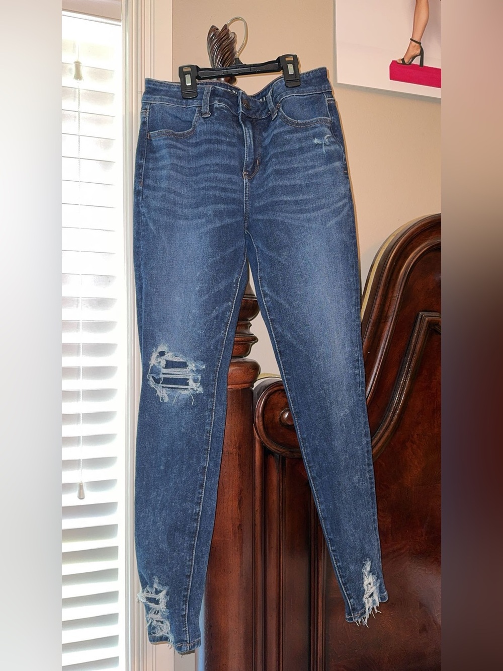 American Eagle Outfitters Dark Blue Distressed Skinny Jeans